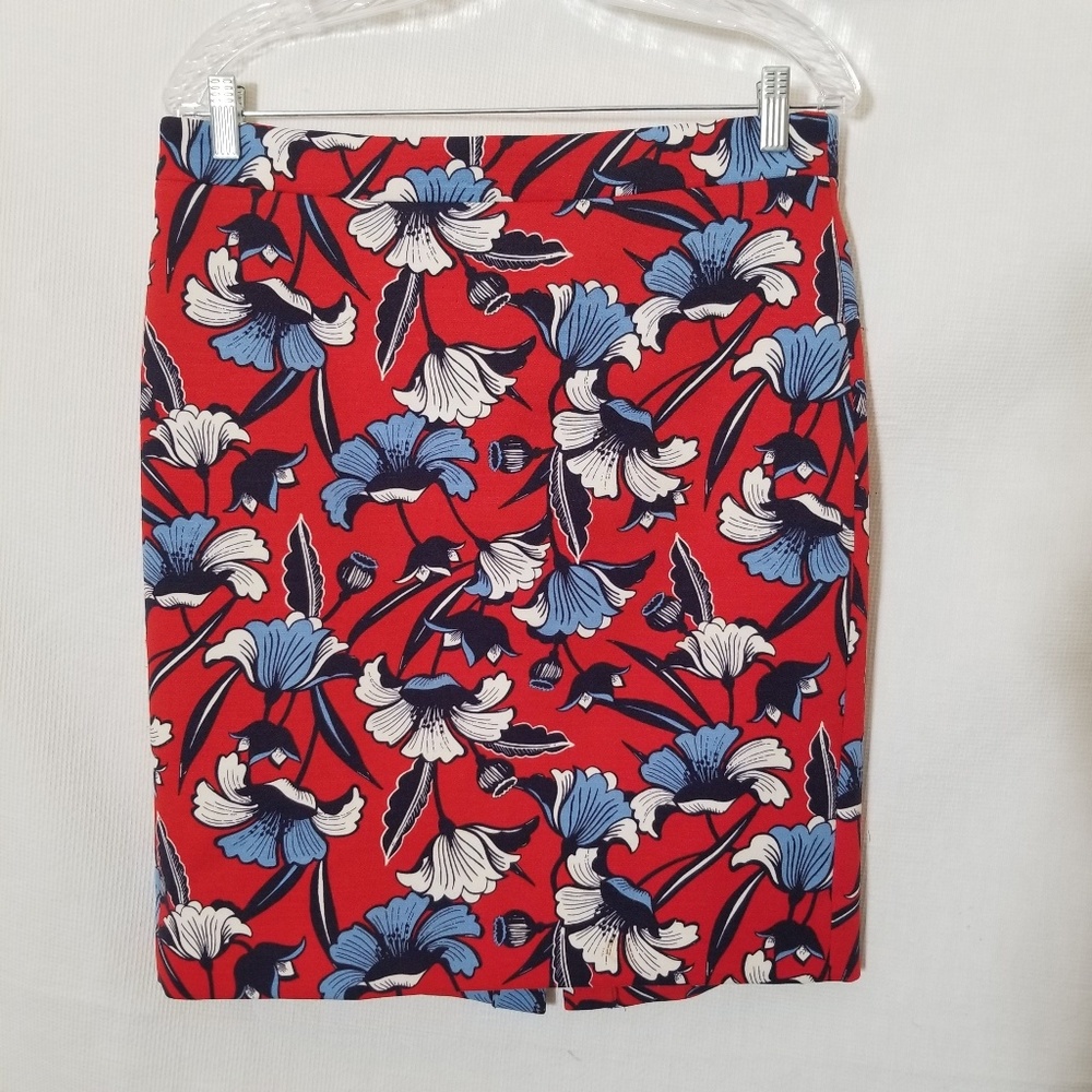 J. Crew Factory Red Floral Pencil Skirt